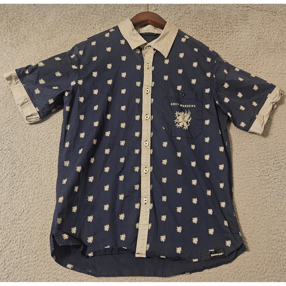 BioWare Dragon Age Grey Wardens Shirt Mens Small Navy Griffin Button Down Small
